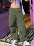 Streetwear Pockets Baggy Cargo Pants Womens Drawstring Low Waist Joggers Sweatpants Casual Loose Hippie Korean