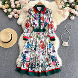 Spring Autumn Designer Runway Shirt Dress Women's Long Sleeve Lapel Floral Print Office Lady Work Vestidos