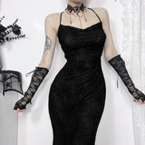 Summer 2024 New Dark Temperament Sexy Collar Spider Web Backless Dress Girl-Outfit