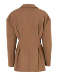 Women Brown Bandage Pleated Elegant Blazer New Lapel Long Sleeve Loose Fit Jacket Fashion Tide Spring Autumn 2023