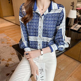 fashion printing ladies silk shirts 2022 Spring Summer women's blouses Long lantern sleeve mujer blusas female