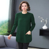 Winter Women Knit Sweater Pullover Mid-length Solid Long Sleeve Sweater Loose Knit Bottoming Shirt Female Plus Size