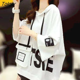 Summer New Womens Short Sleeve Hoodies Loose Hooded T-shirt Fried Street Korean Sweatshirt Harajuku Hoodie Womens