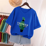 100% Cotton L-5XL Plus SizeT Shirt Short Sleeve Cartoon Tshirt Women Top Summer Sweet Couple V Neck Oversized T