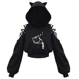 Woman Clothing Kawaii Hoodies Crop Top Spring Autumn Clothes Bandage Hollow Long Sleeve Tees Sexy Club y2k Streetwear-Outfit
