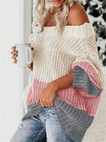 And Winter New Word Collar Shoulder Splicing Bump Color Loose Knitting Jacket