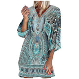 Print Woman Dress V-neck Beach Leisure Time On Vacation Long Sleeves Bohemian Dress Sukienka Damska Dress Women