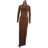 Toloer Solid Color Tight Dress Socialite Wind Long Style Step Buttock Skirt Long Sleeve Dress Woman-Outfit