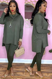 Solid Turtleneck Long Sleeve Loose Top and Match Pants Two Piece