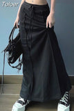 Streetwear Y2k Long Skirt Women Fashion Casual Black Lace-up High Waist Patchwork Sexy Slim Knitted Maxi Skirt