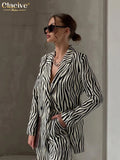 Fashion Zebra Print Women'S Suit Elegant High Waist Pants Set Office Lady Long Sleeve Blazer 2 Piece Sets Womens