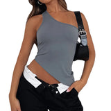 Women's Tops Streetwear Clothing Summer Crop Tube Tops y2k T-shirt Vintage Irregular One Shoulder Camisole Clothes for Women-Outfit