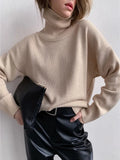 Autumn Winter Women Warm Soft Cashmere Turtleneck Sweaters Female Solid Overtise Wide Sleeve Knitted Sweater