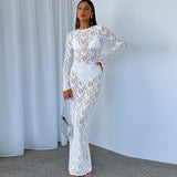 Women's Clothing Hollow Lace Pattern Perspective Long Dress In Autumn