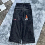 New High Street Hiphop Hip Hop Brand Printed Jeans Men's Straight Baggy Wide-Legged Pants-Outfit