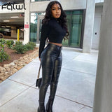 Spring Faux PU Leather Pants Women Solid Elastic High Waist Pants Streetwear Black Skinny Leggings Pants Trousers
