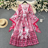 Autumn Dress New 2025 Small Design Style Holiday Style Retro Print Sleeve Chiffon Long