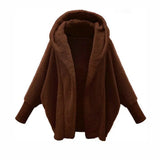 Autumer Winter Faux Fur Coat for Women Thick Loose Casual Hoodies Jackets Warm Batwing Sleeve Over Size Streetwear