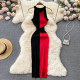 Bow Knitted Women Elegant Dress Summer 2022 O Neck Sleeveless Slim Office Lady Ladies A Line Splice