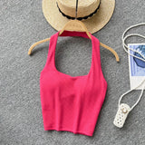 Summer Basic Halter Sexy Camisole Women Elastic Waist Design Slim Strap Top Korean Female Y2K Backless Beach
