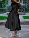 New Women's Dress Fashion Temperament Solid Color Office Lady Irregular One-Shoulder Strap Waist Women's Long