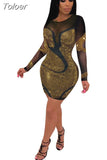 Glitter Rhinestones Mesh Sexy Dresses for Women Party Club Outfits Long Sleeve Bodycon Mini Dress