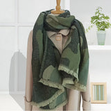 Winter Leopard Print Cashmere Scarf Women Green Warm Thick Wool Shawl for Women Scarves and Shawls Ladies Ponchos and