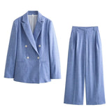 Spring Style Shoulder Padded Double-Breasted Suit 2754132 Pleated Trousers 2757132-Outfit