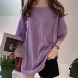 Colors Loose Streetwear Fashion T-shirt Letter Printed Half Sleeve Casual Solid Oversize Tops Simple Female