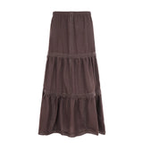Holiday Style Solid Color Flowing Lace Splicing Long Skirt Temperament Thin Umbrella Skirt 2025