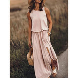 Summer New Women's Rounded Sleeveless Dress Open Multi-Colored Long