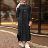 ZANZEA 2022 Kaftan Muslim Maxi Dress Women's Islamic Sundress Long Sleeve Vestidos Female Casual Solid Robe