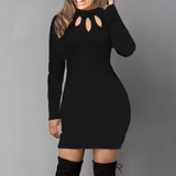 Bodycon Dress Women Long Sleeve Solid Color Dresses Spring Autumn Sexy Hollow Out Round Neck Black Mini Dress Cotton S M L