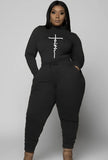 Print Turtleneck Shirt and Pants Plus Size 2 Piece
