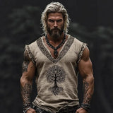 Men's Linen Short Sleeves Loose Leisure Collar T-Shirt 3D National Style Digital