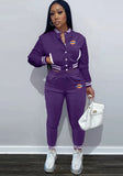 Casual Letter Print Long Sleeve Pocket Jacket And Pant 2 Piece