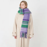 Women's Classic Striped Cashmere Plaid Scarf With Tassel Warm In Winter