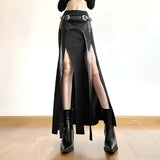 High Street Hottie Style Irregular Leather Splicing Skirt Sexy Repair Fork And Hip