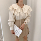 Spring Korean Office Shirt Long Sleeve Women Embroidered Casual Elegant Tops Hollow Bow Tie Sweet Shirt Chic Solid