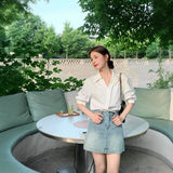 V-Neck Short-Sleeved Shirt Women Thin Summer Professional Sister Shirt Small French Temperament