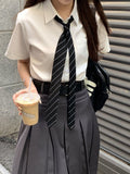 Vintage Y2k Pleated Skirt Women Preppy Style Autumn Korean Fashion High Waist Knee Length A-line Skirt 90s