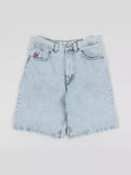 Year's Popular Style Men's Shorts Y2K Pants Original Gothic Hip-Hop Cartoon Pattern Embroidered Loose Denim Shorts-Outfit