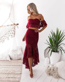 Lace Skirt Tube Top Backless Temperament Pencil Two-piece Women's