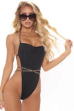 Halter Plunge Neck Solid Metal Chains One Piece