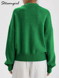 Polo Collar Sweaters Oversized Women Autumn Winter Loose Long Sleeve Top Knitted White Pullover Solid Sweater For