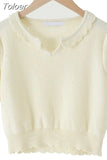 Fashion Women T Shirts Vintage Knit Cropped Sweater Tops Korean Puff Sleeve Woman Tshirts Summer 2023 Femme Ruffles