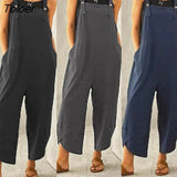 Women Strap Loose Jumpsuit Summer Casual Wide Leg Pants Fashion Jumpsuit Solid Color Loose Women Shoulder Strap Pockets