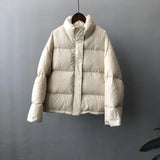 Women's White Duck Down Winter Coat 2022 Winter Standing Collar Short Bread