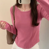 Straighten Shoulder Long-Sleeved T-Shirt The New Autumn Style Is Slim, Slim, Slim And Short-Bottomed Underwear-Outfit