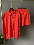 Women Tracksuits Shirt with Mini Shorts 100% Cotton Two Pieces Sets Fashion Outfits Women Blouses Short Sets